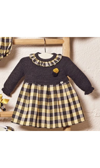 VESTIDOS GRIS CUADROS AMARILLO