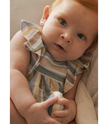 VESTIDO RAYAS LINO CON CUBREPAÑAL