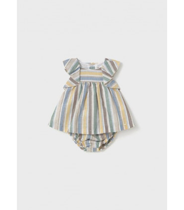 VESTIDO RAYAS LINO CON CUBREPAÑAL