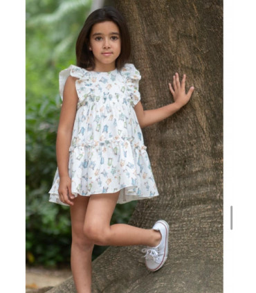 VESTIDO LINO BLANCO ESTAMPADO CASITAS