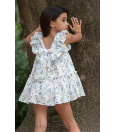 VESTIDO LINO BLANCO ESTAMPADO CASITAS