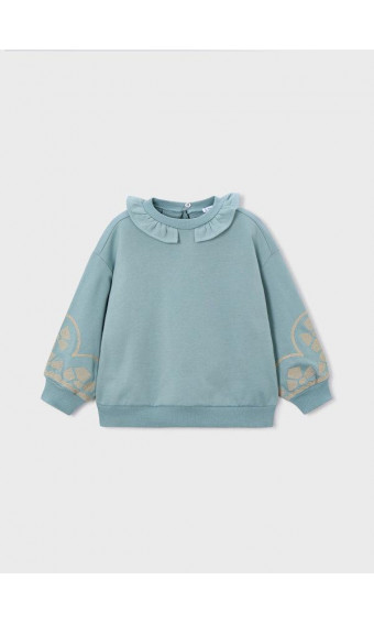 SUDADERA CUELLO VOLANTE MANGAS BORDADAS