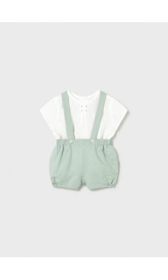 CONJUNTO PANTALÓN CORTO VERDE TIRANTES Y CAMISA